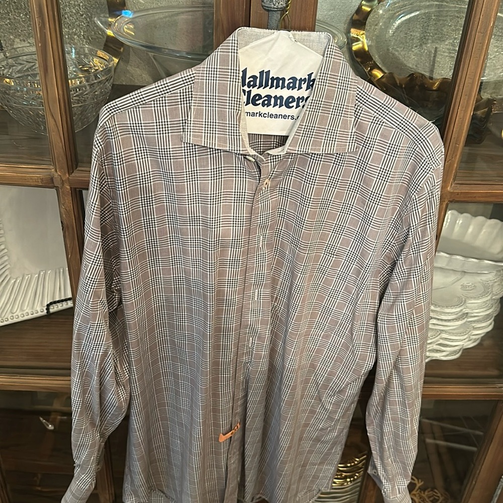 Peter Millar medium men’s button down shirt: brown small plaid